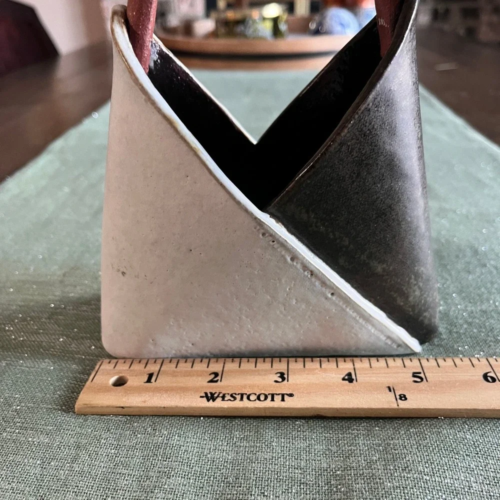 Unique Ceramic Handbag Vase or Planter Modern Art Decor Stamped O